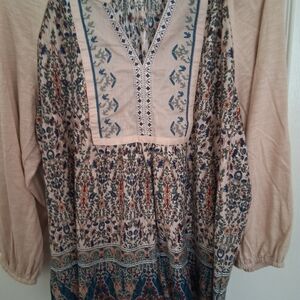 Floral Bohemian Blouse - Cream and Blue
